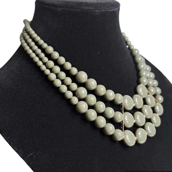 Vintage Choker Beaded Multi Layered Necklace Olive Green 10 + 3 Inches - Picture 2 of 13